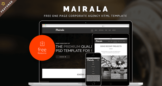 MAIRALA - Free One Page Corporate Agency PSD Template | Free HTML5 ...